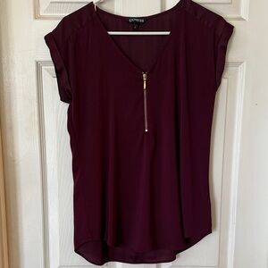 Express Women's Deep Burgundy Blouse with Gold Zipper